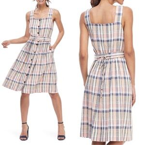 Gal Meets Glam Peyton Plaid Square Neck Sleeveless Sun Dress Sz 4P